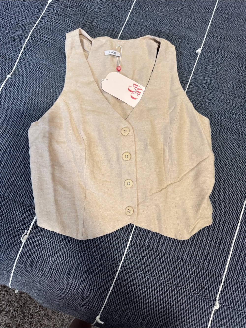Beige Button-Front Women's Vest